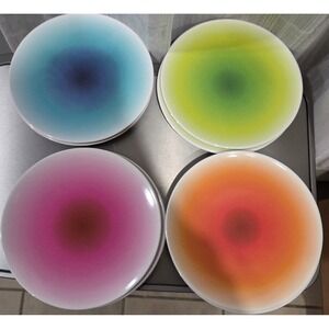 French Bull Melamine‎ Ombre Pink Blue Green Orange Dishes 6" Set/8